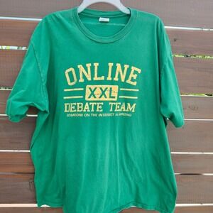 Port & Company Online Debate Team Graphic Tee 2XL Green Funny Meme‎ Shirt
